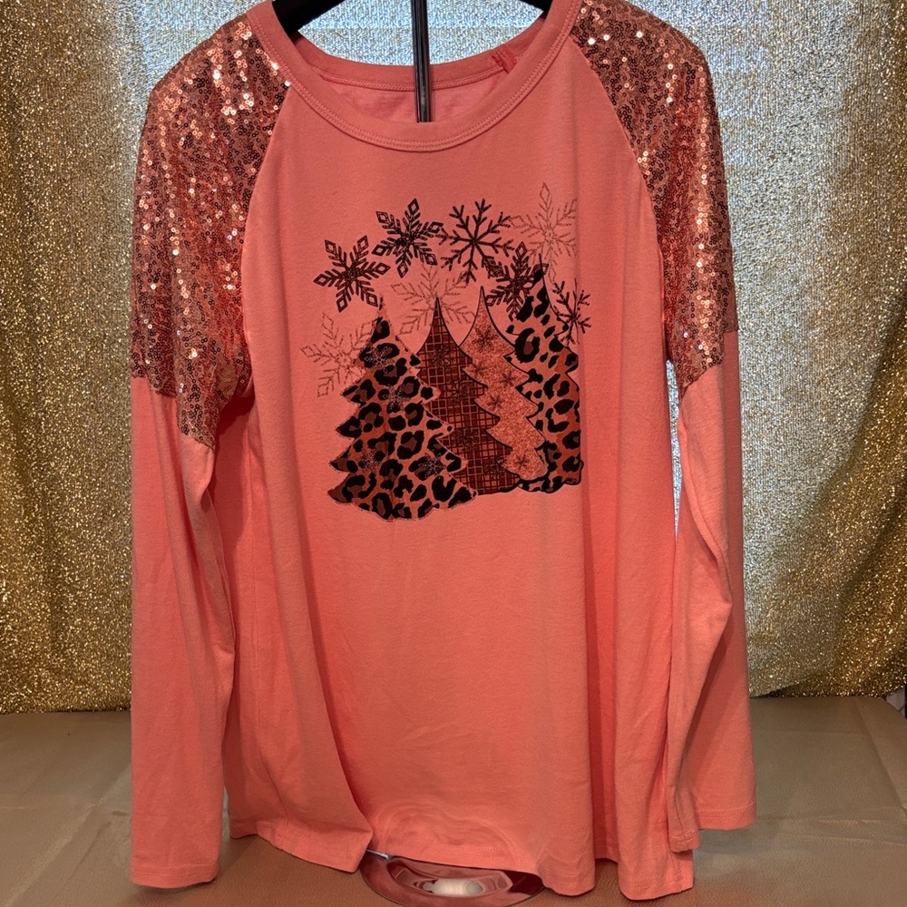 Pink Sequin Snowflake Long Sleeve Top